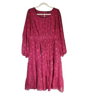 Torrid Womens Beaujolais Burgundy Midi Clip Star Dot Chiffon Tiered Dress Size 0